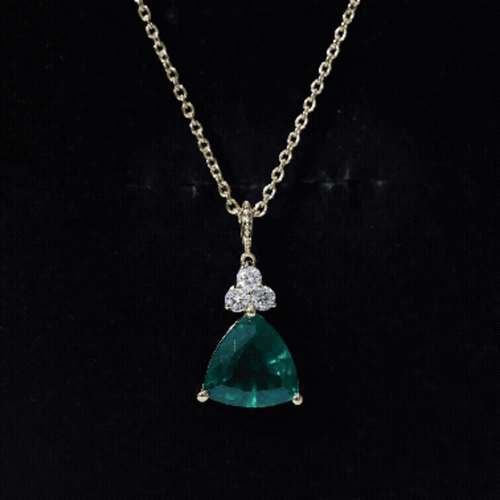 3.5 Carat Trilliant Cut Lab Grown Emerald Diamond Bridal Necklace With Chain