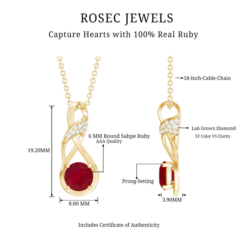 Natural 1.5 Carat Ruby and Diamond Infinity Necklace with Silver Chain