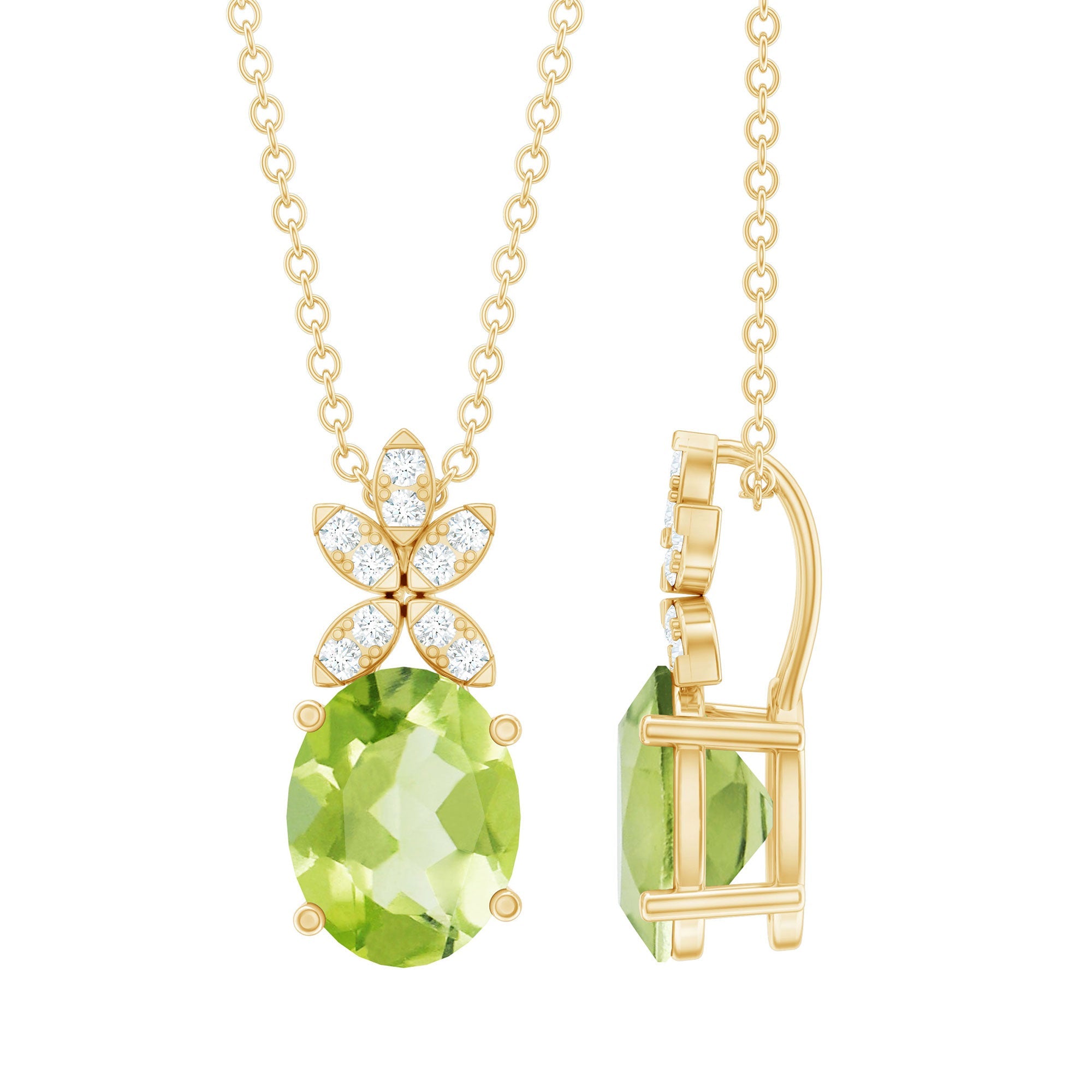 1.7 Carat Oval Peridot Diamond Flower Necklace for Women