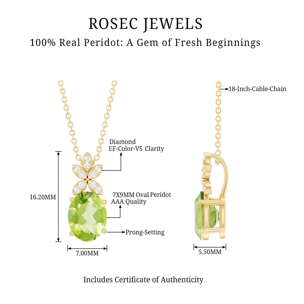 1.7 Carat Oval Peridot Diamond Flower Necklace for Women