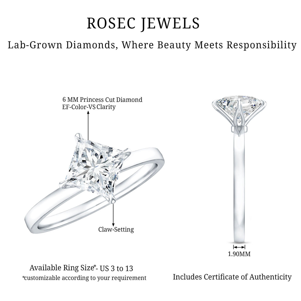 1.25 CT Princess Cut Lab Grown Diamond Solitaire Engagement Ring
